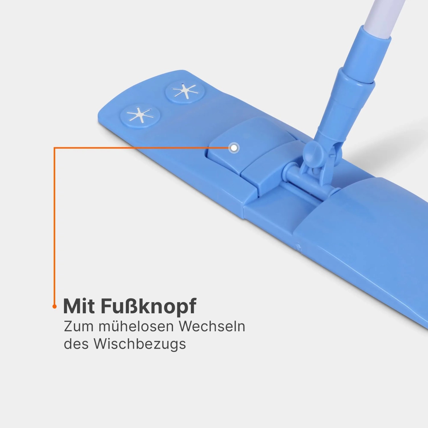 Blauer Bestlivings Bodenwischer mit Mikrofaser und Fußknopf zum Wechseln des Bezugs.