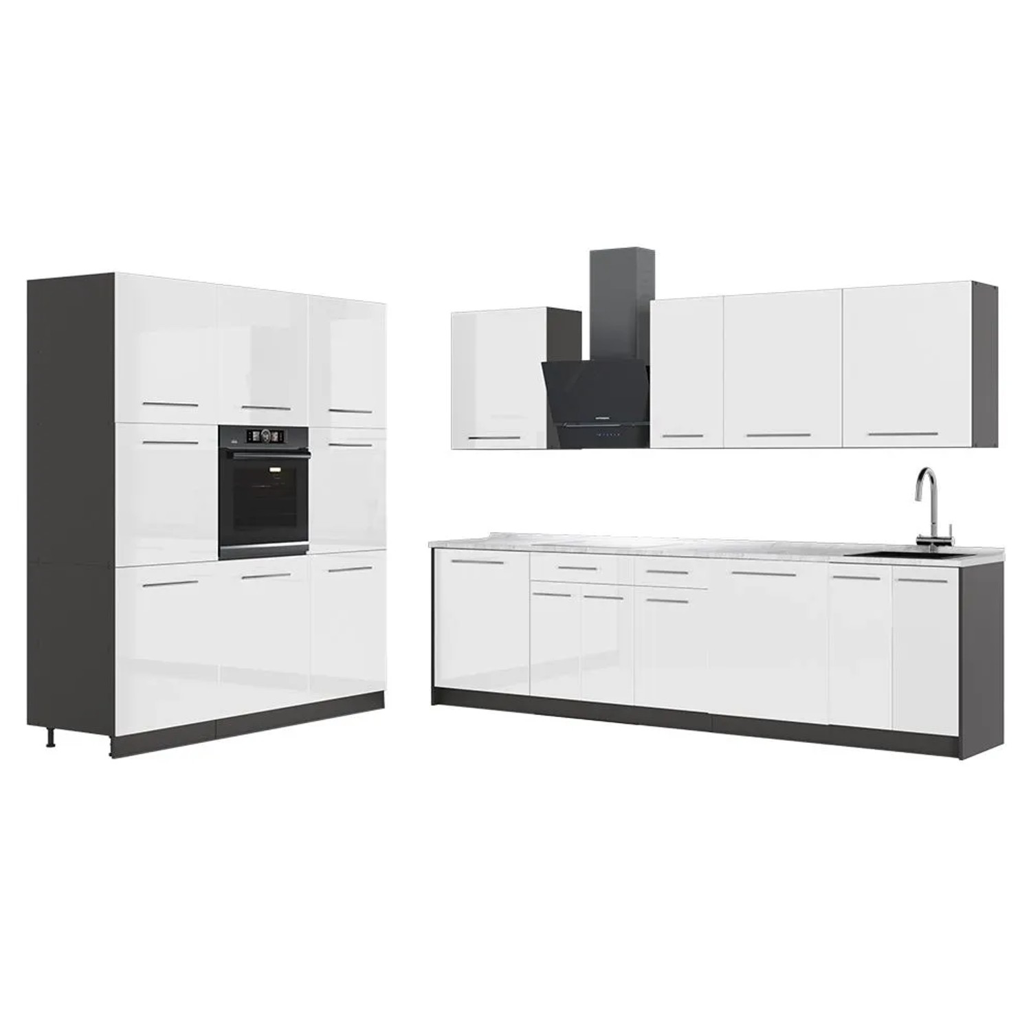 Vicco Küchenzeile Fame-Line Weiß Hochglanz/Anthrazit 460 x 207 AP Marmor Art Nr 63775