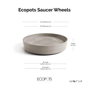 Ecopots Untersetzer Amsterdam Rollen, taupe, 51 cm. Praktischer Blumentopf-Untersetzer mit Rollen.