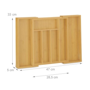 Relaxdays Besteckkasten Bambus MDF Natur Ausziehbar 5 cm x 28,5 cm x 33 cm 1,1 kg