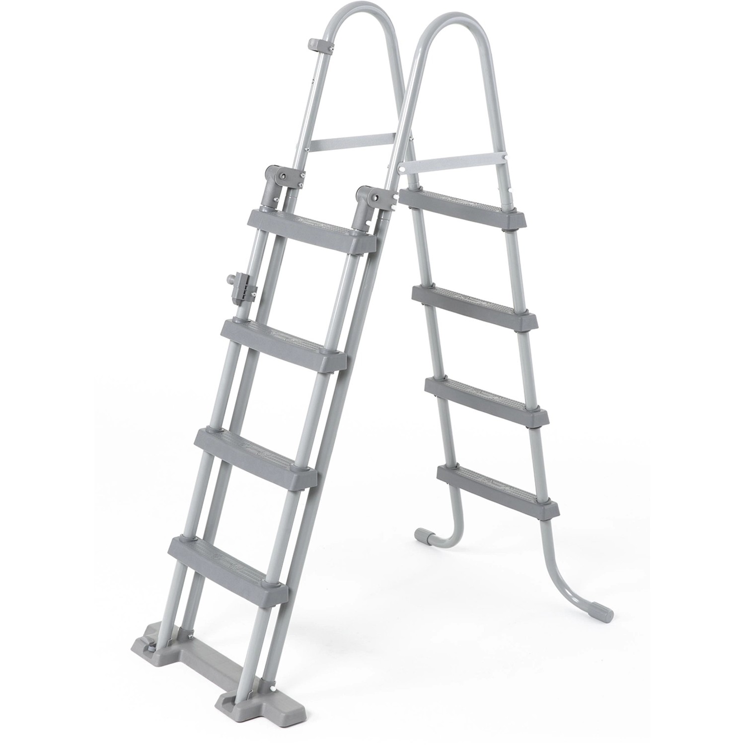 Leiter für Bestway Stahlrahmen-Pool Set Steel Pro Max, grau, mit Stufen für sicheren Einstieg.