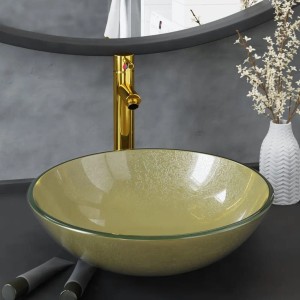 vidaXL Badezimmer Waschbecken mit Wasserhahn und Ablaufgarnitur Gold 3098461