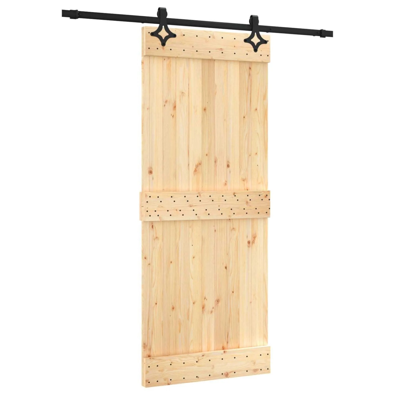 vidaXL Schiebetür Natur und Schwarz 85 x 210 cm Massivkiefer 3445063