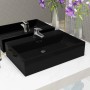Schwarzes vidaXL Waschbecken aus Keramik, 60,5x42,5 cm, mit Hahnloch, für Bad oder Gäste-WC.