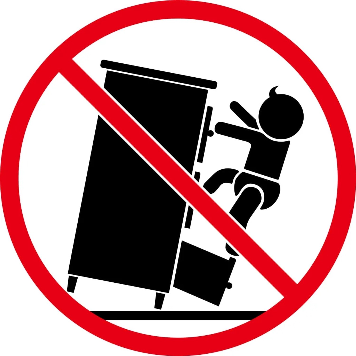 Symbol: Kippgefahr des Kleiderschranks bei Kindern. Wandbefestigung erforderlich.