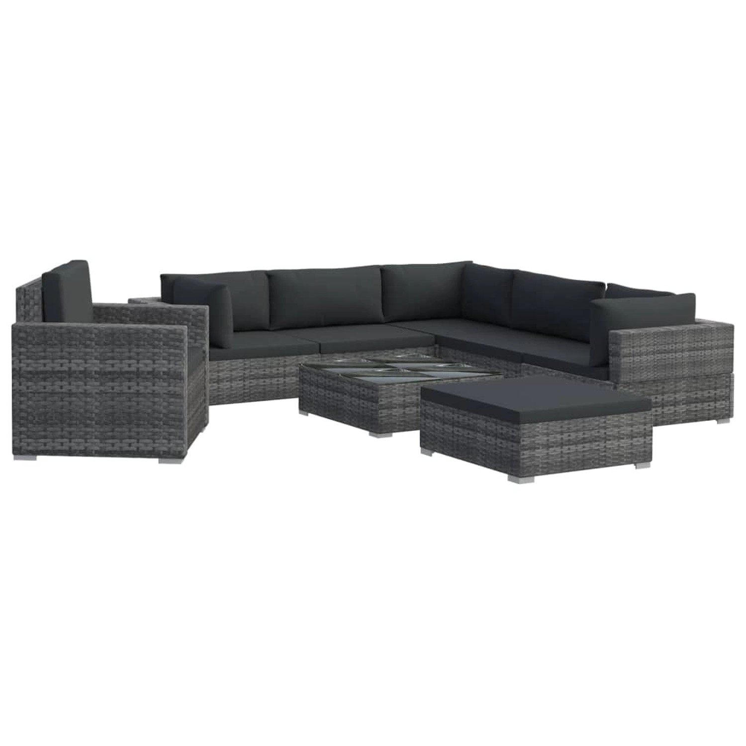 vidaXL 8-Tlg Garten-Lounge-Set mit Kissen Poly Rattan Grau 48278