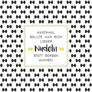 Papierservietten mit Nudel-Motiv und Spruch in Schwarz-Weiß, 20 Stück.