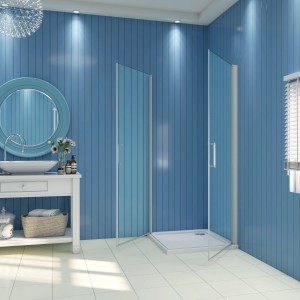 AICA Eckdusche Alu Silber Matt, 90x76cm, mit Pendeltür aus ESG Sicherheitsglas.