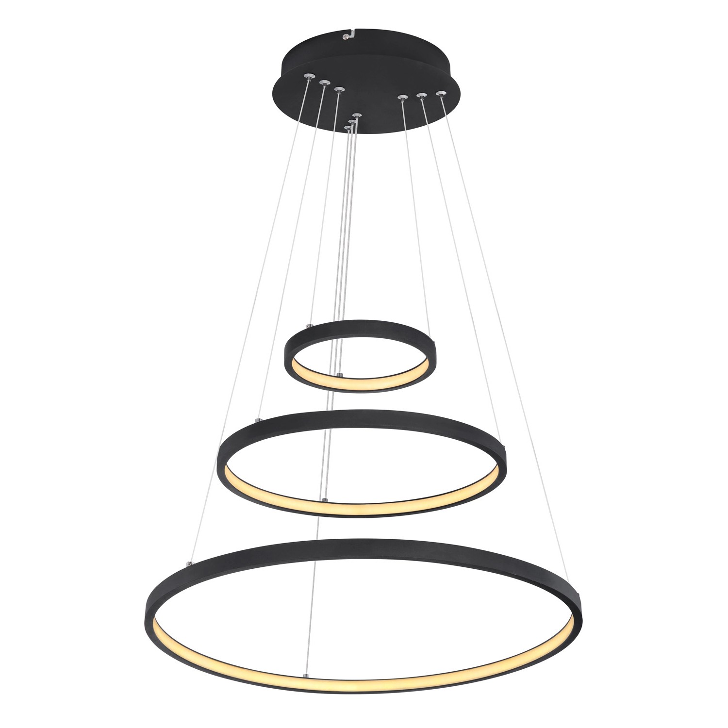 Globo LED-Hängeleuchte Ralph Schwarz Ø 51 cm 3 Lichtringe