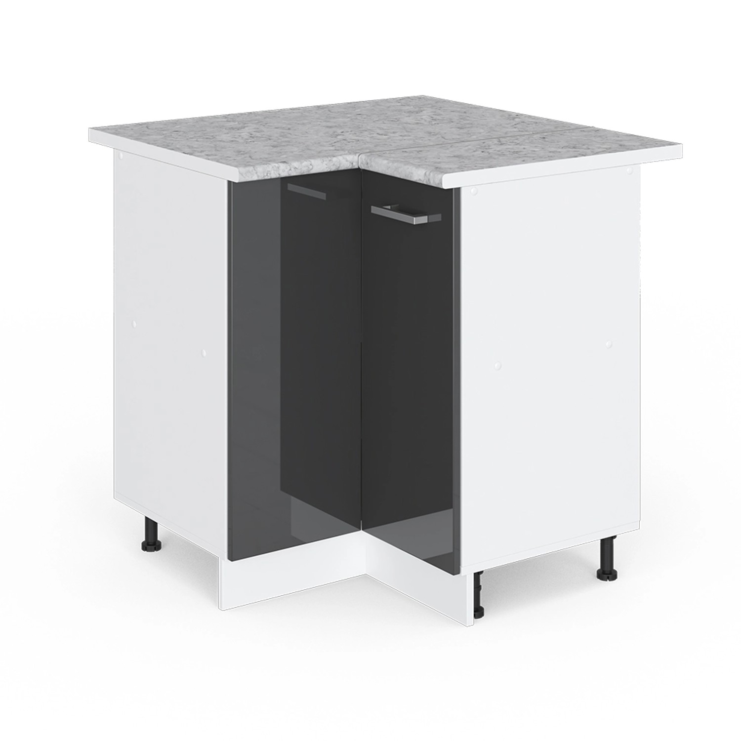 Thumbnail - Vicco Eckunterschrank R-Line Anthrazit Hochglanz/Weiß 76 cm AP Marmor