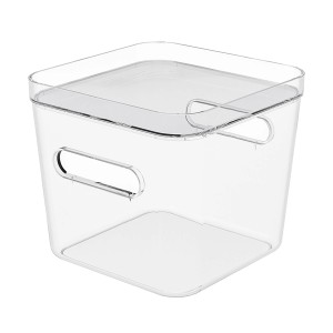 Transparente SmartStore Compact Square Aufbewahrungsbox mit Deckel, ideal für Ordnung.
