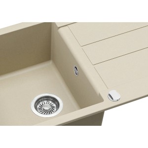 Helika Einbauspüle aus Granitverbundstoff, 78x50 cm, Elfenbein, Detailansicht.