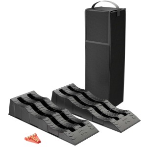 XPOtool Auffahrkeile Set: 2 Keile, Wasserwaage und Tragetasche für Wohnmobile/Wohnwagen bis 3,5t.