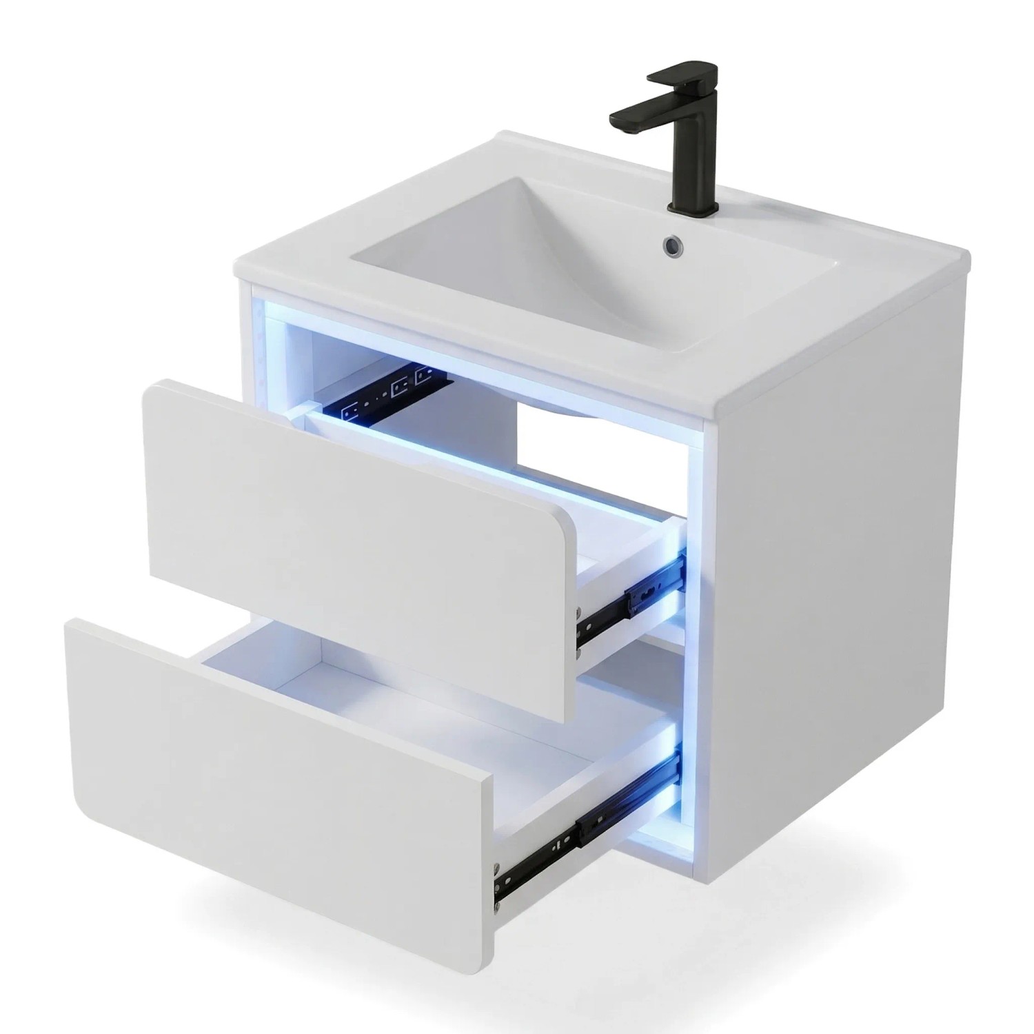 PXloue Waschtische Badezimmerschränke  Badmöbel Set 60 cm Hängend mit LED Sensorschrank 2 Schubladen