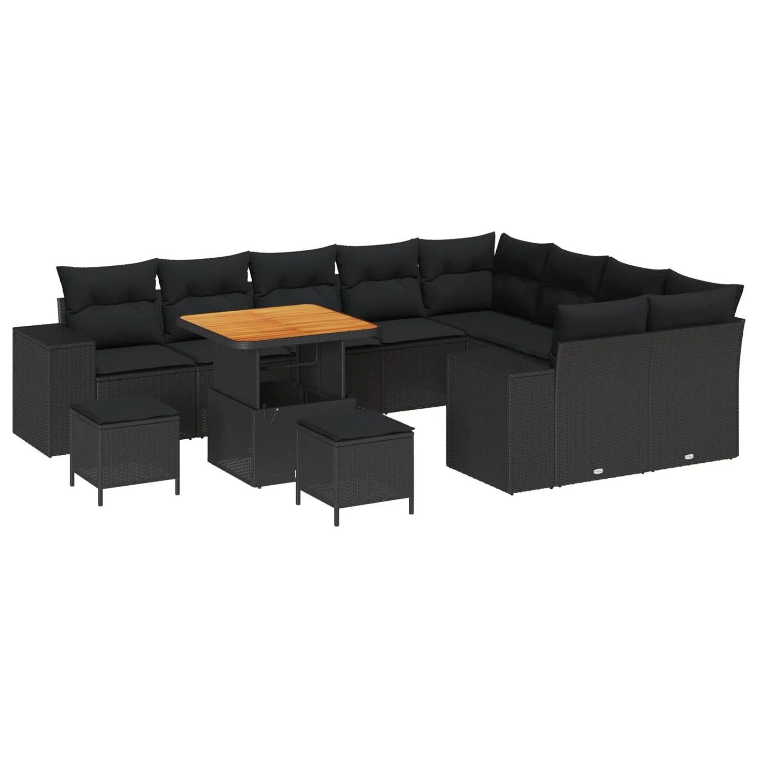 vidaXL Garten-Sofa-Set mit Kissen mit Speicher 12-Tlg Schwarz 3363989