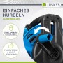 Detailaufnahme der Juskys Schlauchtrommel mit einklappbarer Handkurbel zum Aufrollen des Schlauchs.