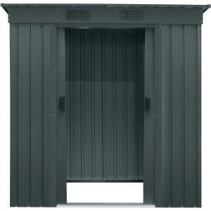 Pergart Metall-Gerätehaus Leipzig, 1,59 m², Anthrazit, mit Schiebetür.