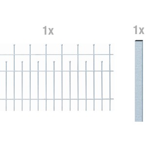 Metallzaun Anbau-Set Madrid, verzinkt, zum Aufschrauben, 100x200 cm, bestehend aus Zaunfeld und Pfosten.