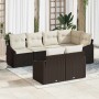 Braunes 7-teiliges vidaXL Garten-Sofa-Set aus Poly Rattan mit beigen Kissen.