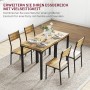 Rustikal-braune Essgruppe mit Tisch und vier Stühlen im Landhausstil. Metallgestell, MDF-Platte. Ideal für Küche oder Esszimmer.