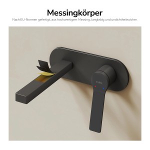 Emke Wand Waschtischarmatur Inklusive Grundkörper 288 x 210 x 70 mm Schwarz Mischbatterie für Waschbecken