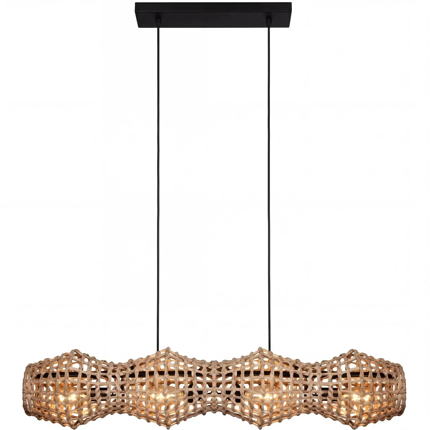 Licht-Erlebnisse Pendelleuchte Esstisch 107 CM Breit Rattan Korbschirm Für 4X E27 Boho