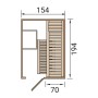 Skizze der Weka Elementsauna Kaarina 1: Maße 154x194x70cm, Türöffnung, Bänke. Ideal für kleine Räume.