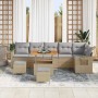 Beiges 9-teiliges vidaXL Garten-Sofa-Set aus Rattan mit Kissen und Akazienholz.