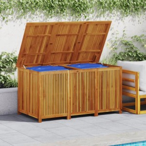 VidaXL Gartenbox aus Akazienholz, 150x80x75 cm, mit geöffnetem Deckel. Universalbox für Gartenmöbel.