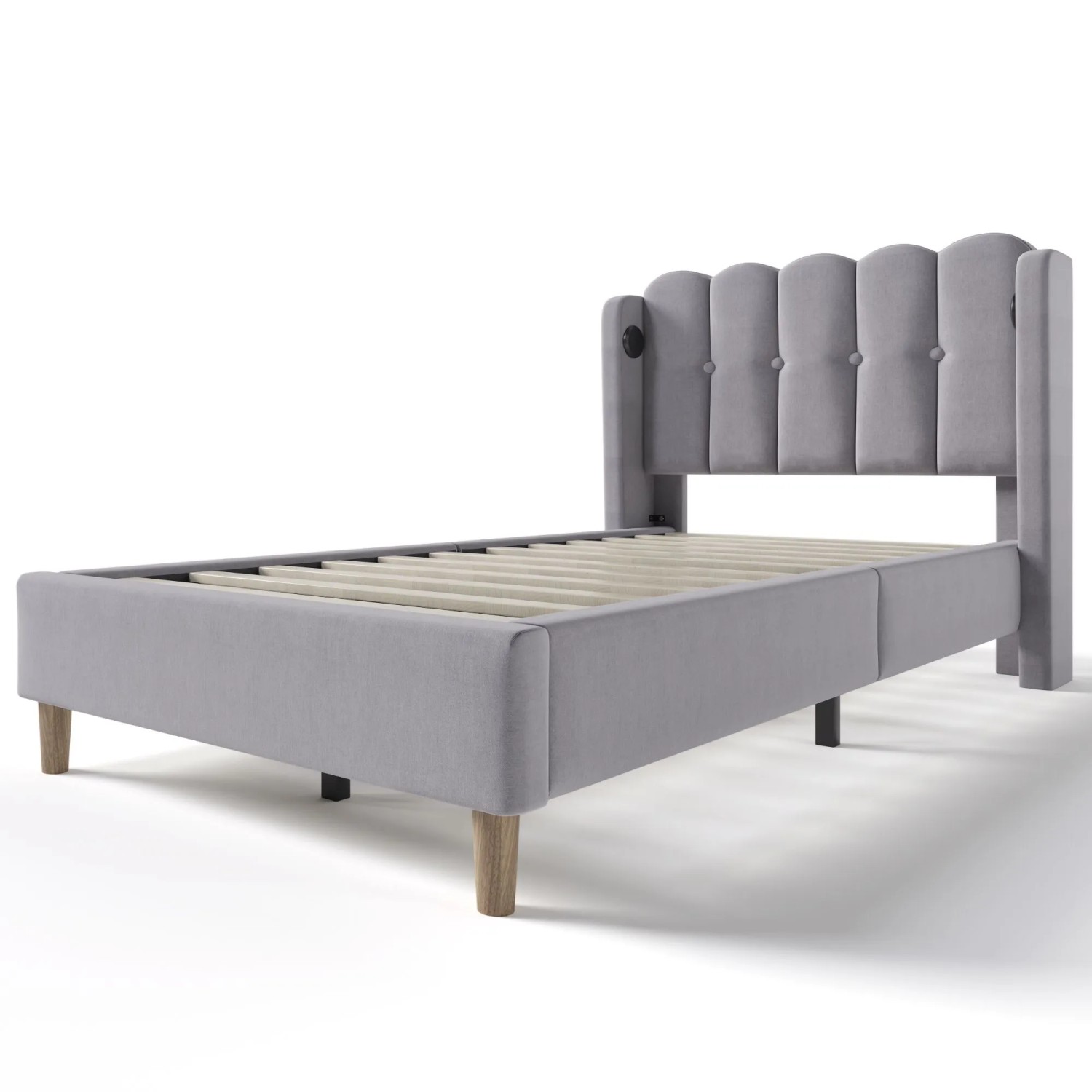 okwish Polsterbett 90x200cm mit USB Typ C Ladefunktion Jugendzimmer Grau mit Matratze