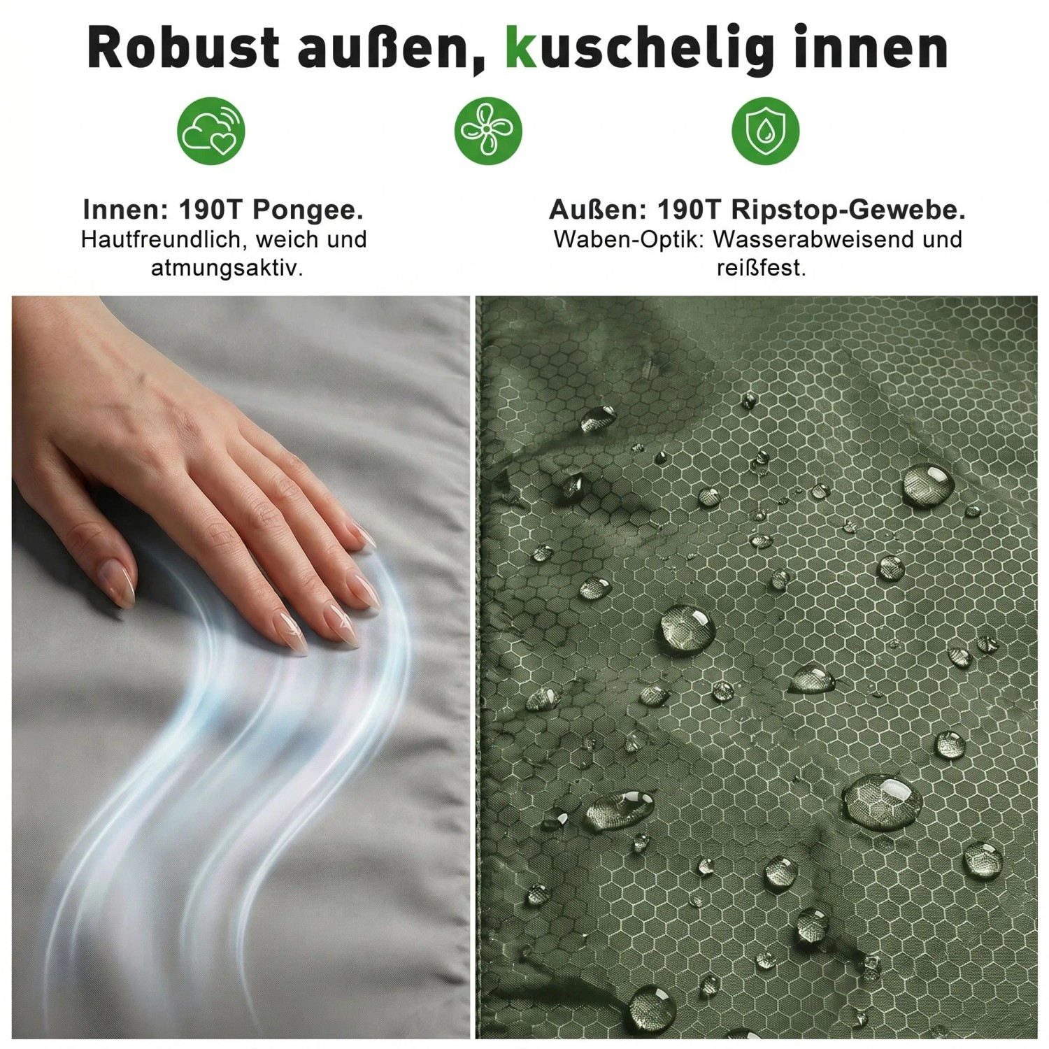 Sekey Mumienschlafsack: Innen weich, außen robust und wasserabweisend. Ideal für Camping.