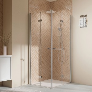 Breuer Elana 2.0 Drehfalttür, 80x200cm, Silber, 4-teilig. Eckdusche mit Sicherheitsglas und filigranem Design.