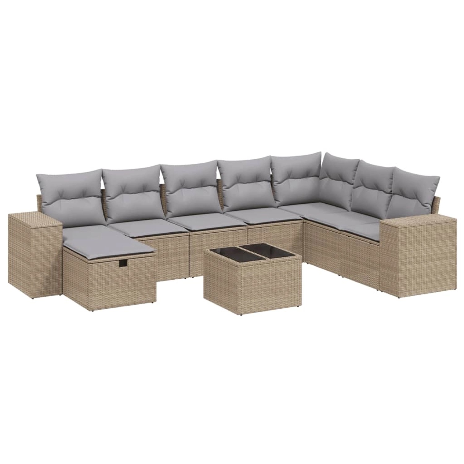 vidaXL 9-tlg Garten-Sofagarnitur mit Kissen Beige Poly Rattan Modell 128 günstig online kaufen