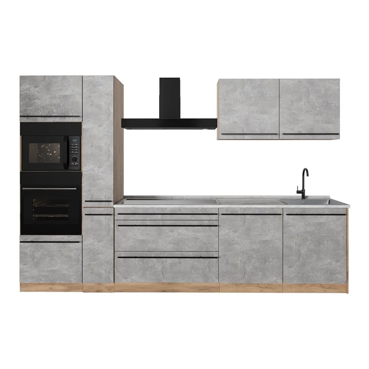 Vicco Küchenzeile R-Line Beton/Goldkraft Eiche 310 x 207 Arbeitsplatte Marmor Art Nr 67211