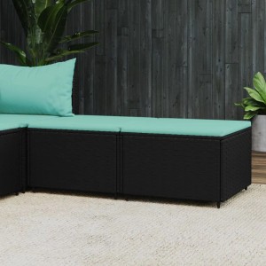 VidaXL Gartenhocker Set, 2 schwarze Poly Rattan Hocker mit wasserblauen Kissen.