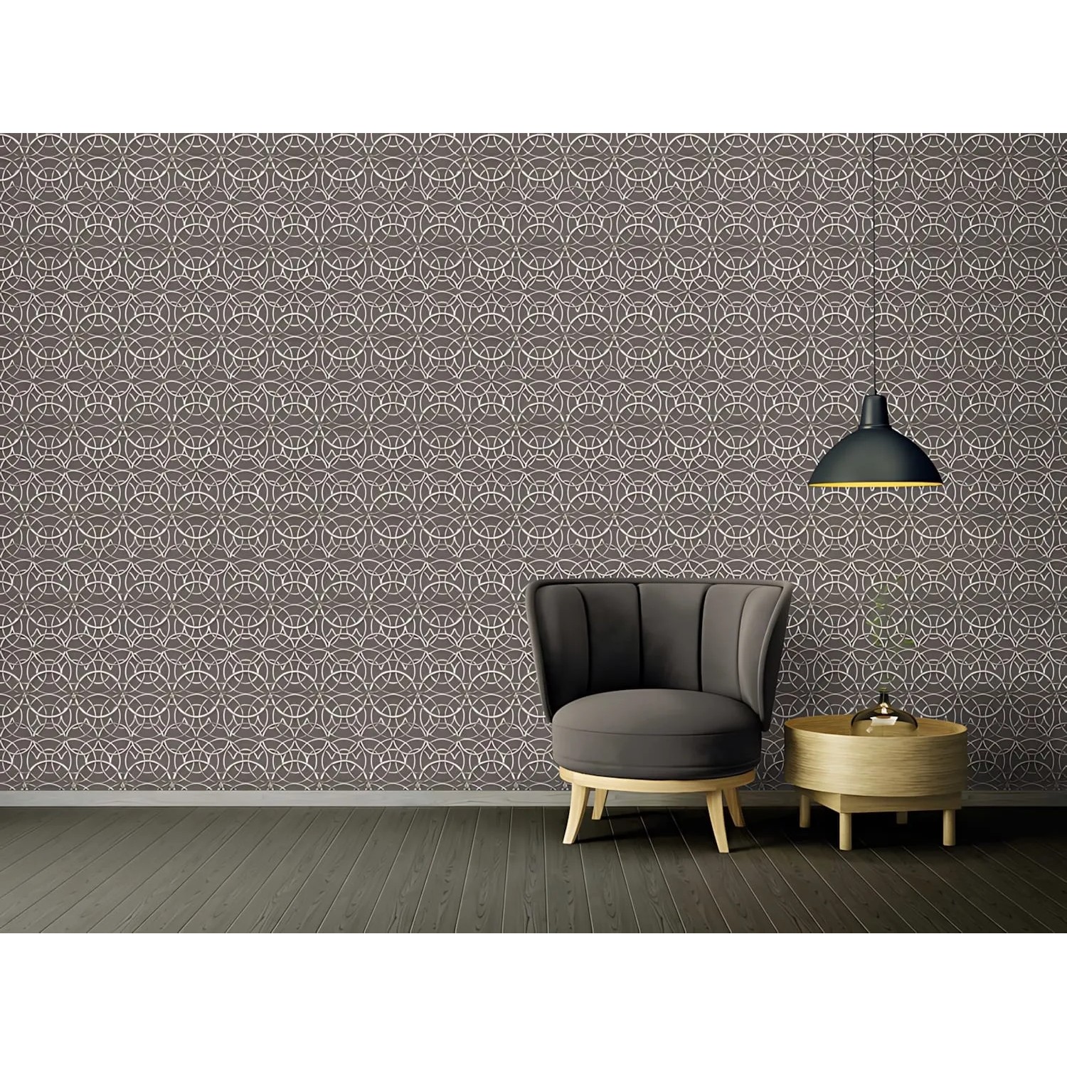 PROFHOME Barock Tapete in Silber/Grau mit schimmerndem Ornament-Muster im Wohnraum.