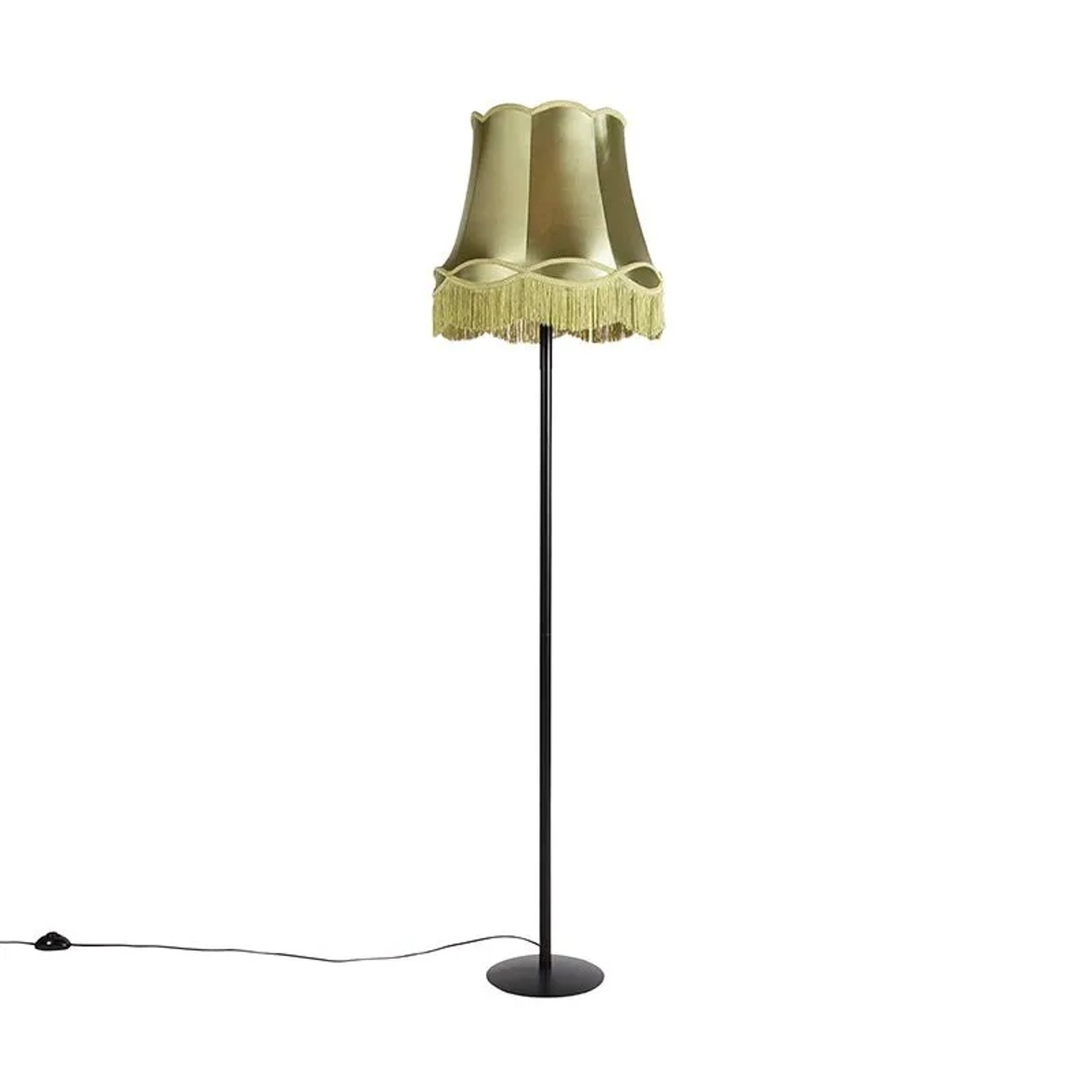 QAZQA Retro Stehlampe Schwarz mit Granny Schirm Grün 45 cm Simplo