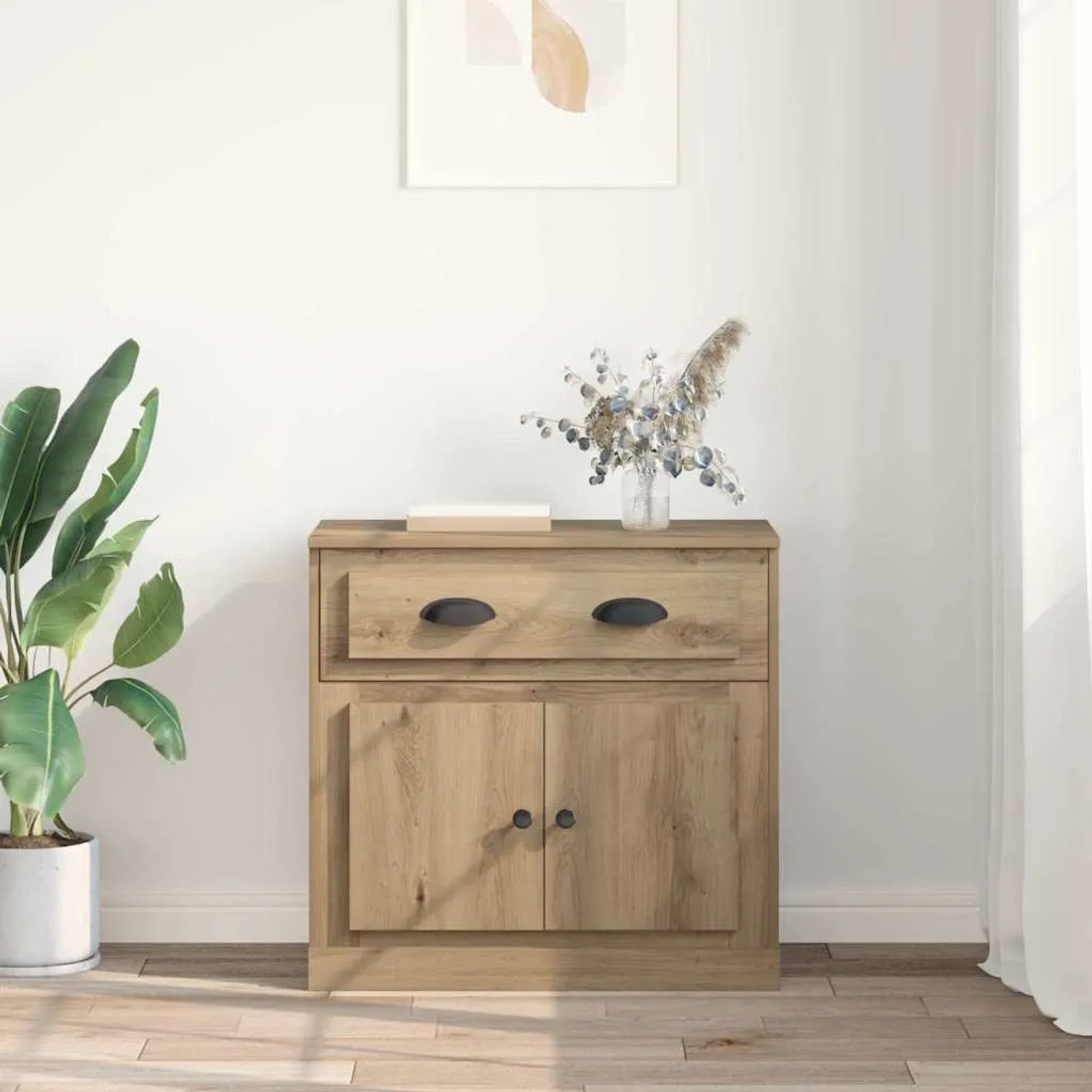 vidaXL Highboard Artisan Eiche, Holzwerkstoff, mit Schublade und 2 Türen. Sideboard für Wohn- und Essbereich.