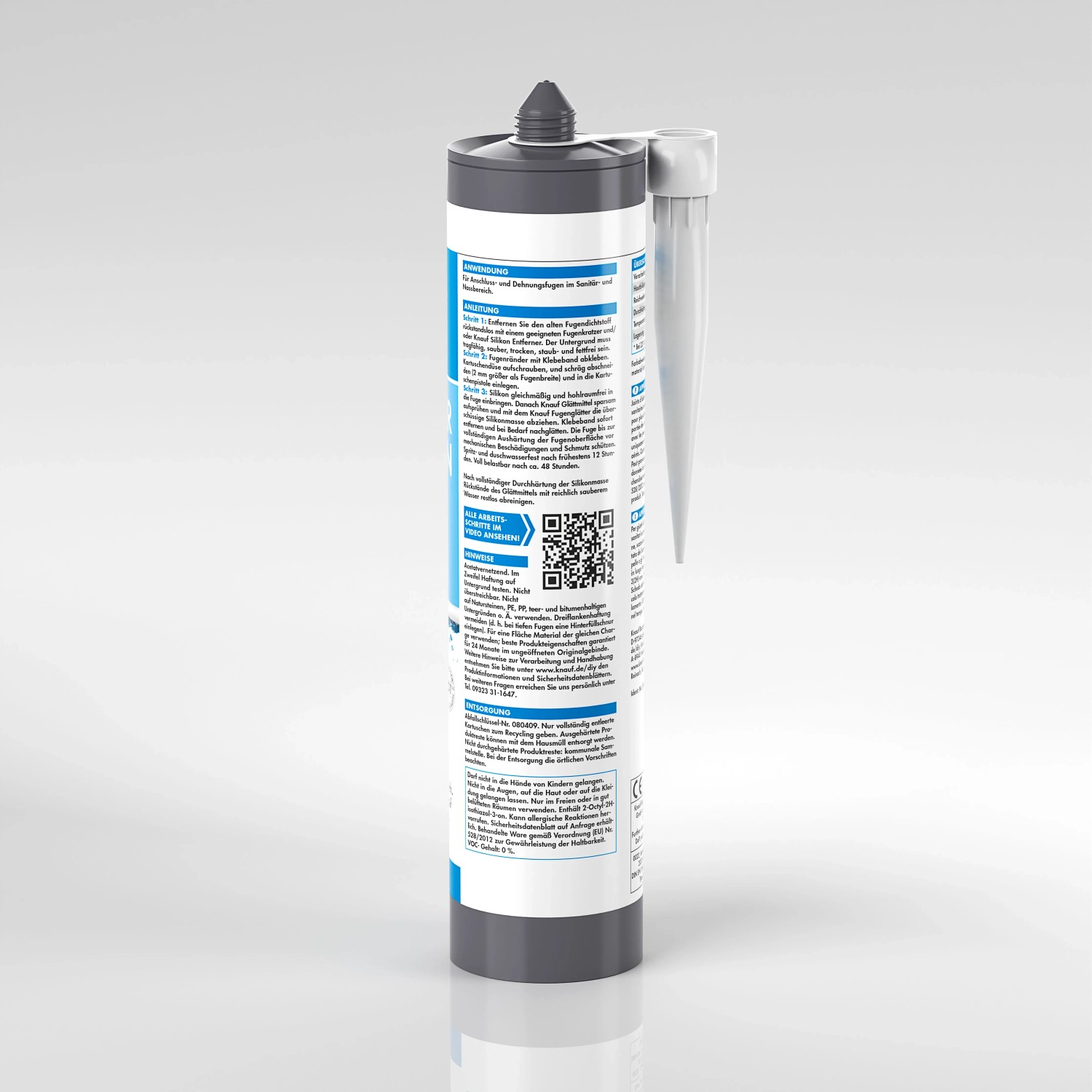 Weiße Kartusche Knauf Sanitär-Silikon, 300 ml, für Bad und Sanitär.