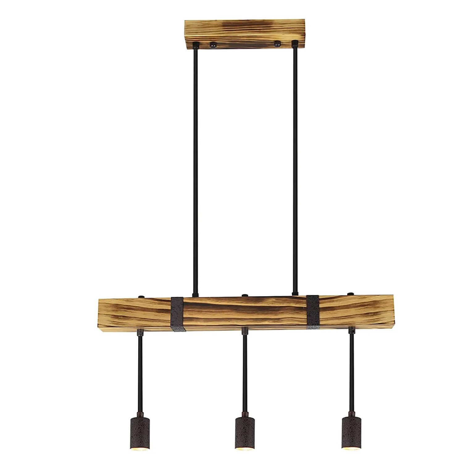NETTLIFE Vintage-Pendelleuchte für Esstisch aus Holz 61 CM Holzbalken 3 X E27 Max