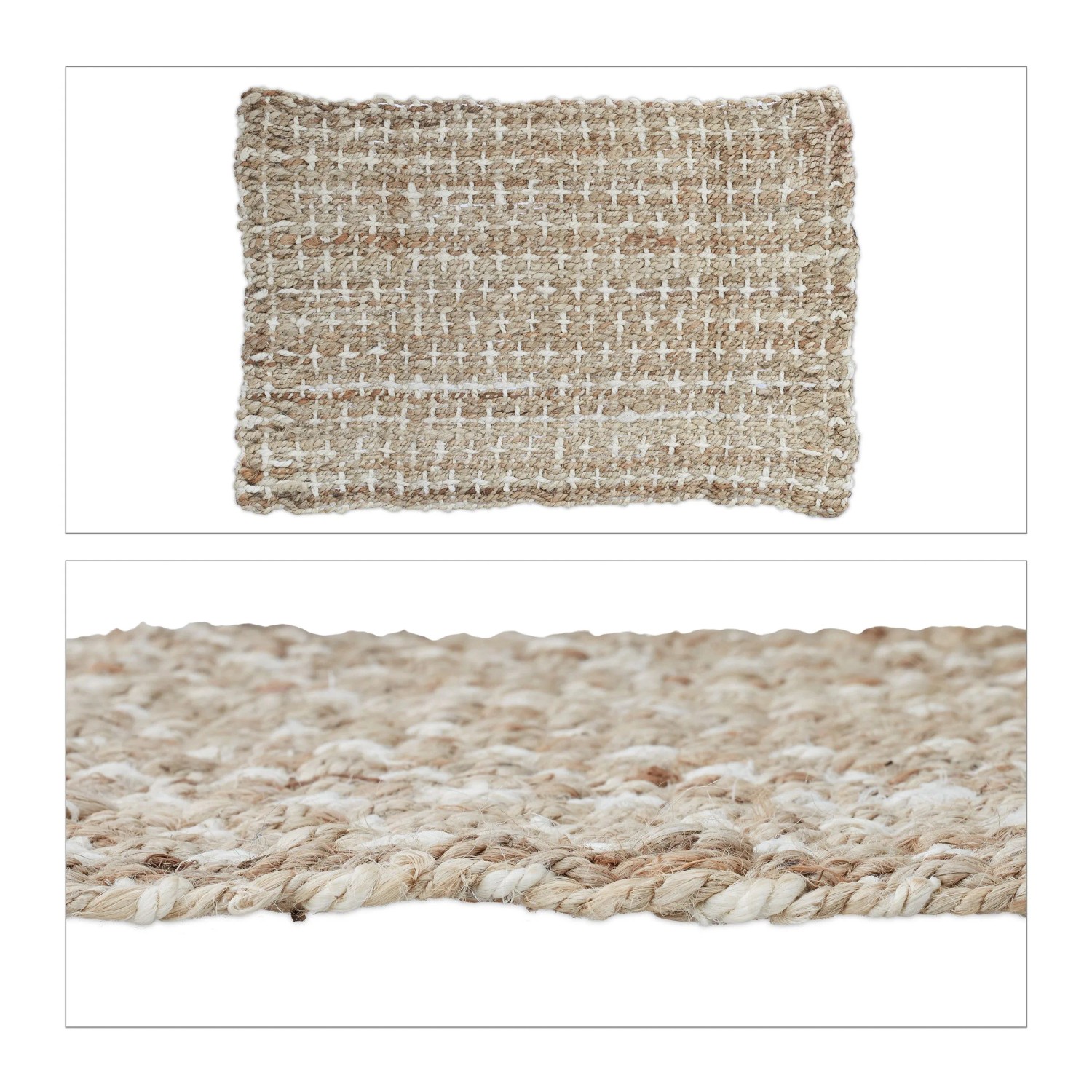 Relaxdays Teppichläufer Jute Beige Creme Handgefertigt 60 cm x 90 cm 1,7 kg