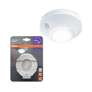 Osram LED-Nachtlicht Nightlux Ceiling, weiß, mit Bewegungssensor und Verpackung.