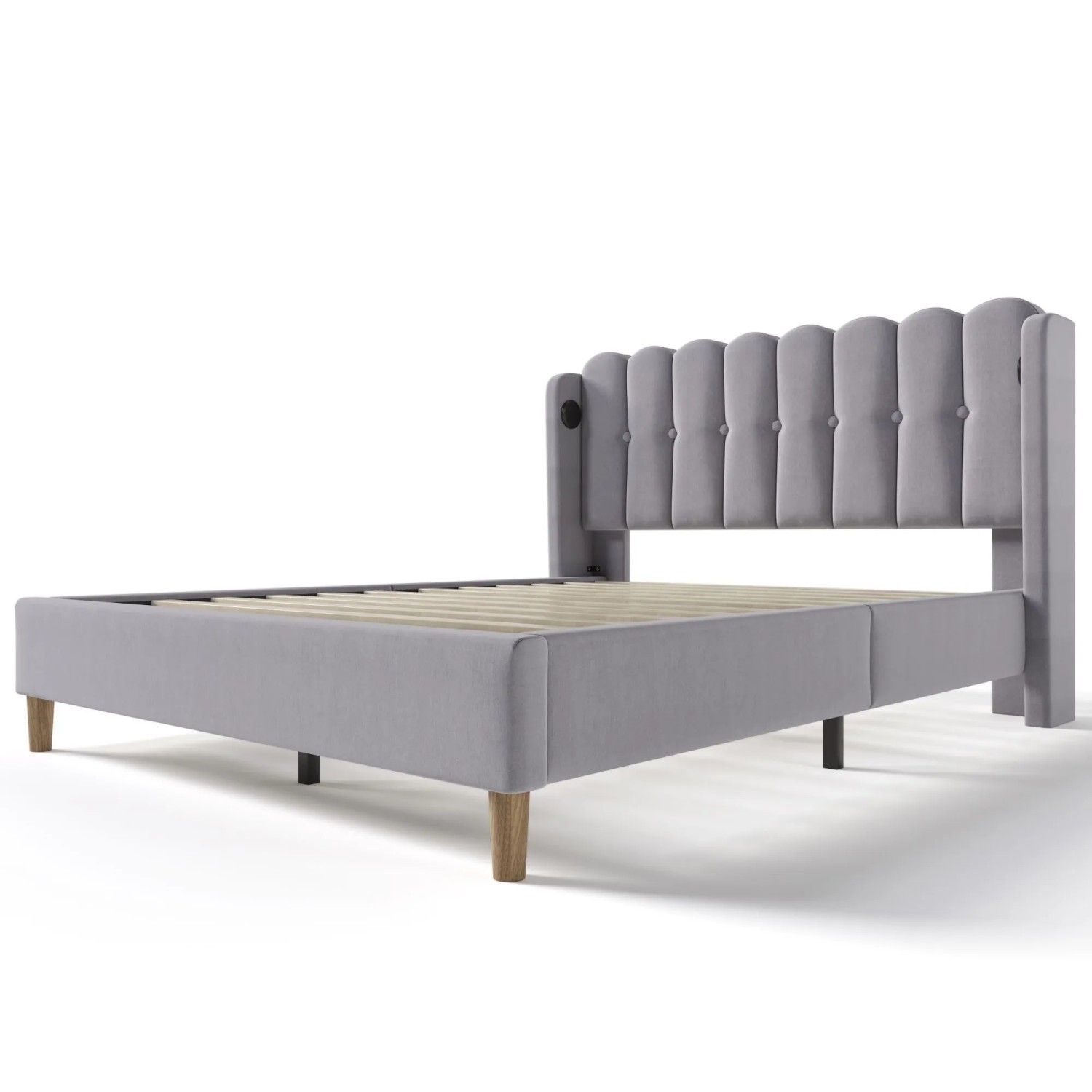 okwish Polsterbett 160x200cm mit USB Typ C Ladefunktion Jugendzimmer Grau mit Matratze