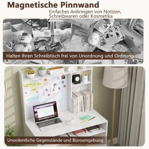 Costway Schreibtisch Magnetische Pinnwand 89 x 50 x 138 cm Weiß