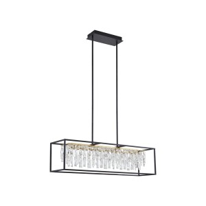 Dimmbare Lucande LED-Hängeleuchte Kassi, schwarz, mit Kristallbehang für Wohnzimmer.