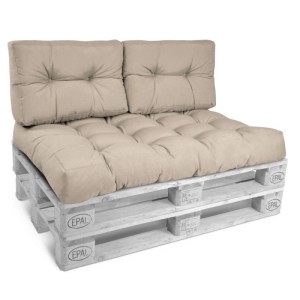 Beige Palettenkissen Set für Palettensofa: 2 Rückenkissen 60x40cm & 1 Sitzkissen. Robust für Indoor & Outdoor.