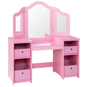 Costway 2 In 1 Kinder Schminktisch mit Aufbewahrungsboxen & Stuhl Rosa