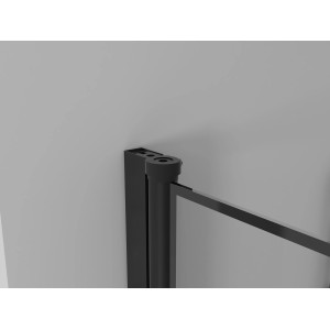 Detailaufnahme: Schwarze Aurlane Glasdusche Black Galaxy, Eckdusche mit Schwingtür.