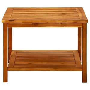 Quadratischer Couchtisch aus Akazienholz mit Ablage, 60x60x45 cm. Ideal für Wohnzimmer oder Terrasse.