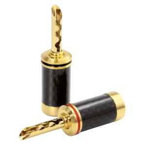 Dynavox Bananenstecker Carbon, 2er-Set, vergoldet mit Carbon-Griff. Für Hi-Fi & Sicherheitstechnik.